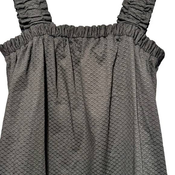 Something Navy Black Square Neck Shirred Ruffled Sleeve Textured Mini Dress - Picture 3 of 10